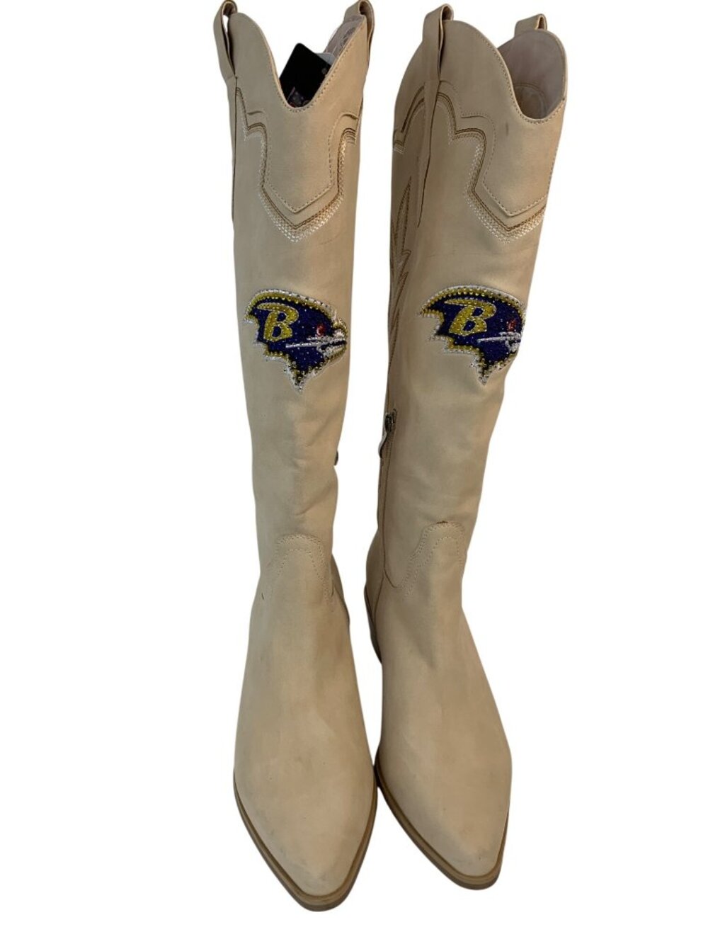 Baltimore Ravens Womens Cowboy Boots Size 8 Beige NFL Rhinestone Logo Western - Picture 2 of 12